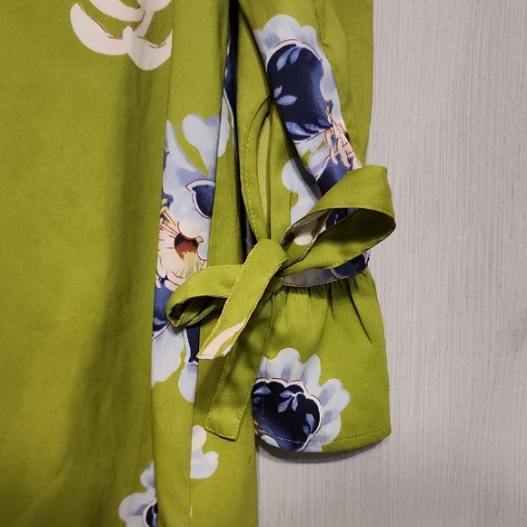 LOFT Green Floral Mini Dress with Tie Sleeves - Picture 8 of 10